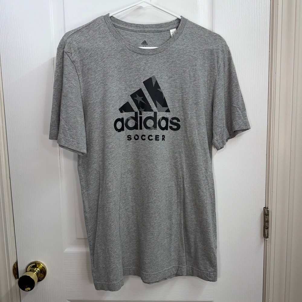 Adidas Soccer gray athletic active 100% cotton casual short sleeve tshirt medium